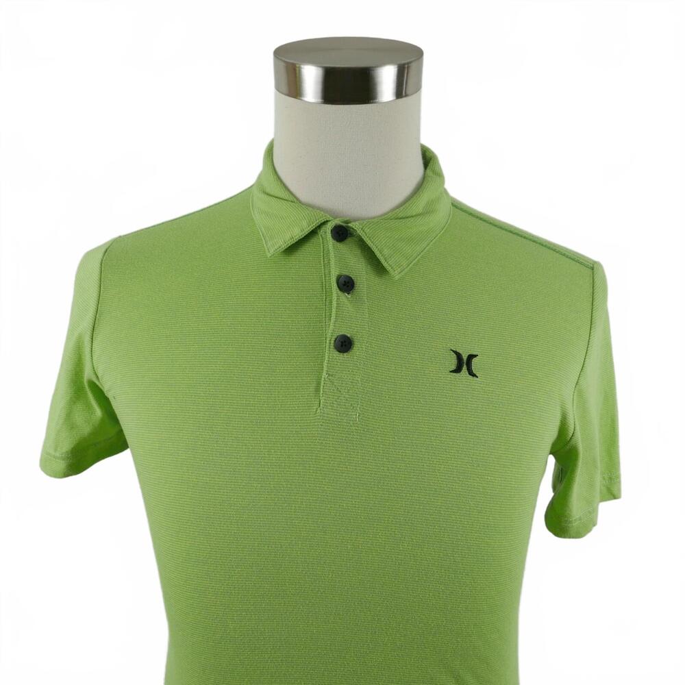 Hurley Buckle Mens Premium Fit Lime Green Striped Polo Shirt S